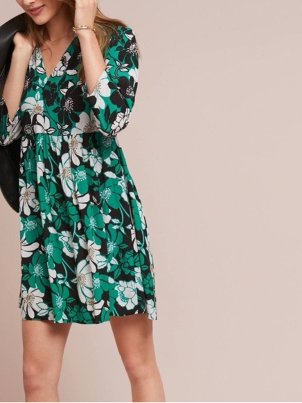 Maeve Anthropologie green Floral Juno dress SizeS Botanical Cottagecore Romantic
